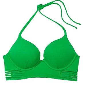 32D•Victoria’s Secret green Bombshell halter bikini swimsuit Top